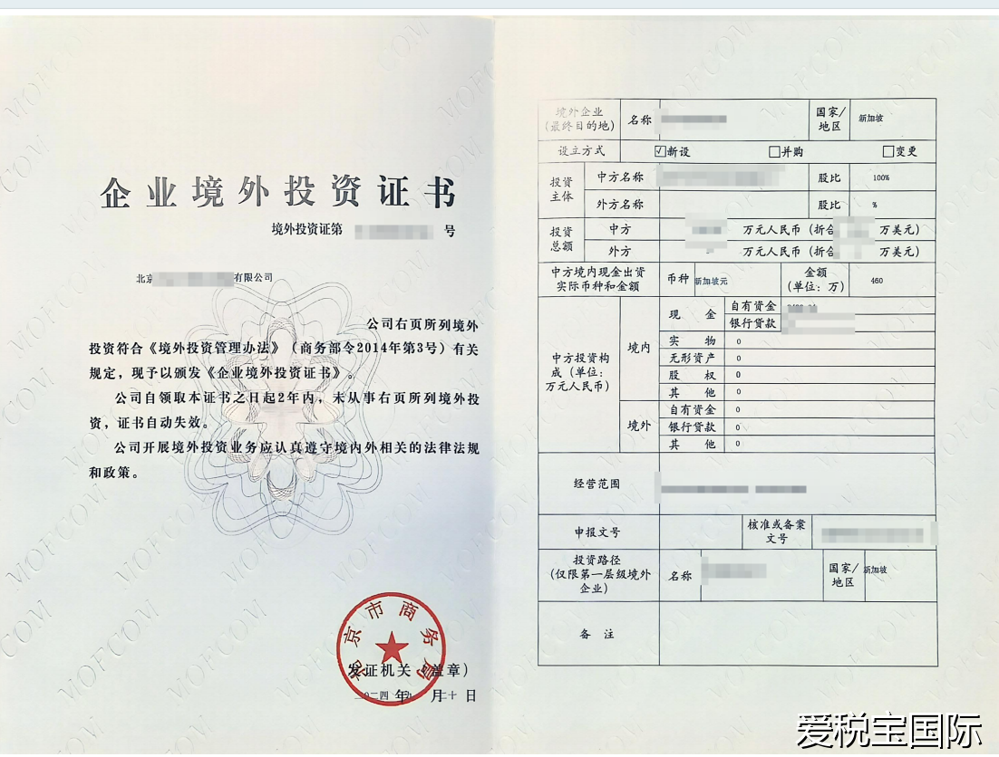 北京XXX有限公司ODI备案证书